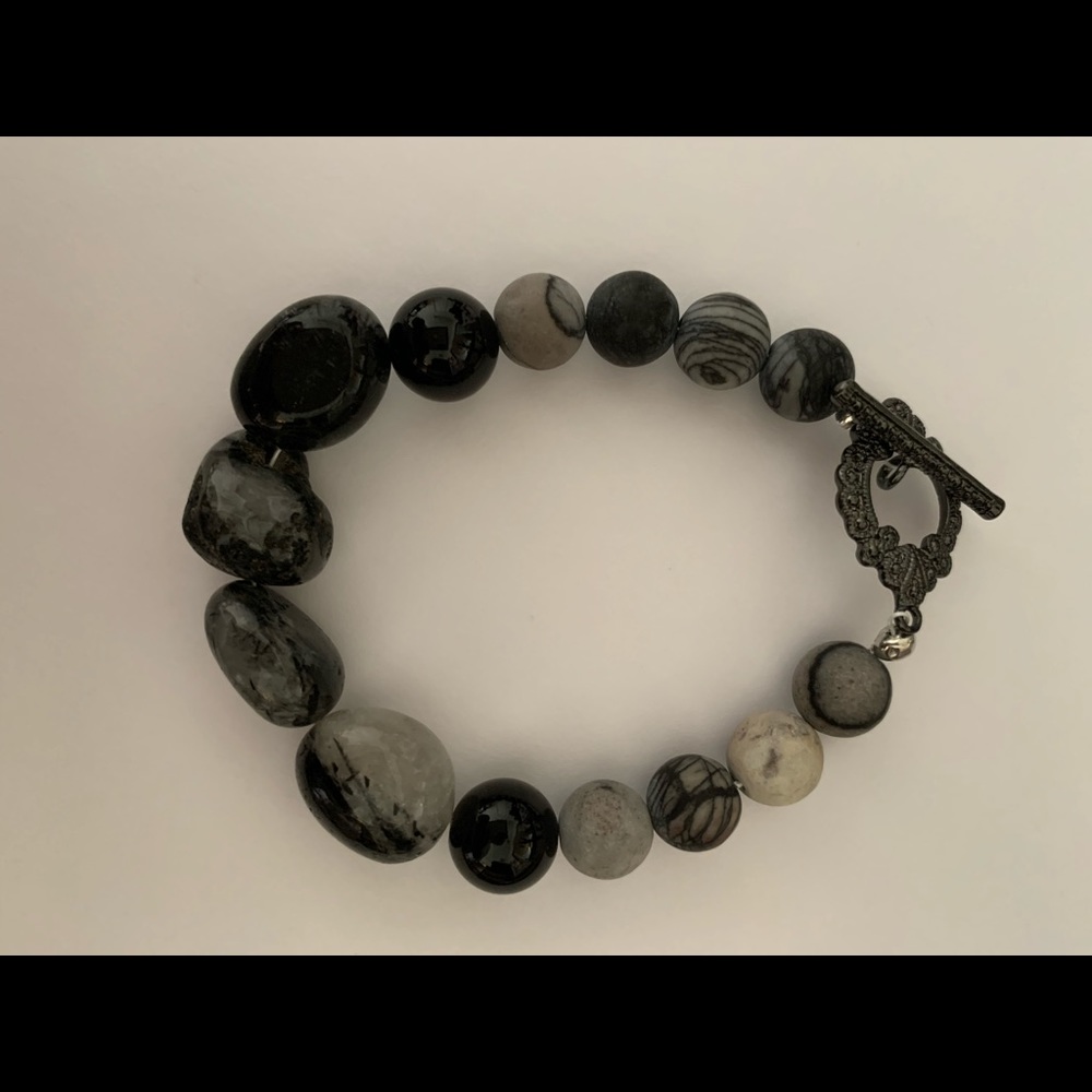 Black Quarts and Black Line Jasper Bracelet